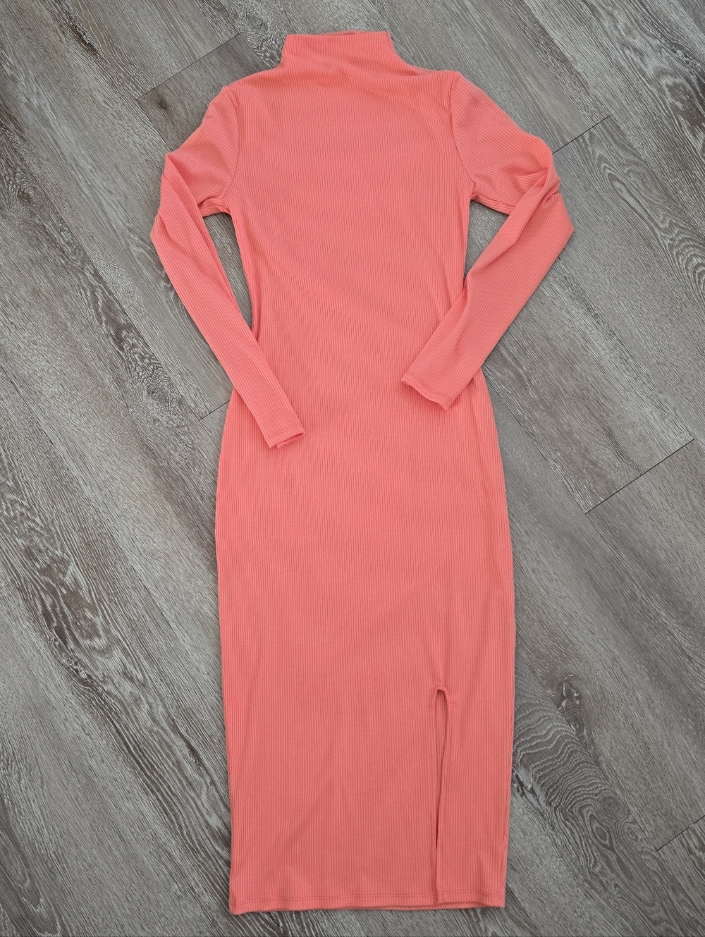 Long Sleeve Turtleneck Bodycon Dress in Coral Pink